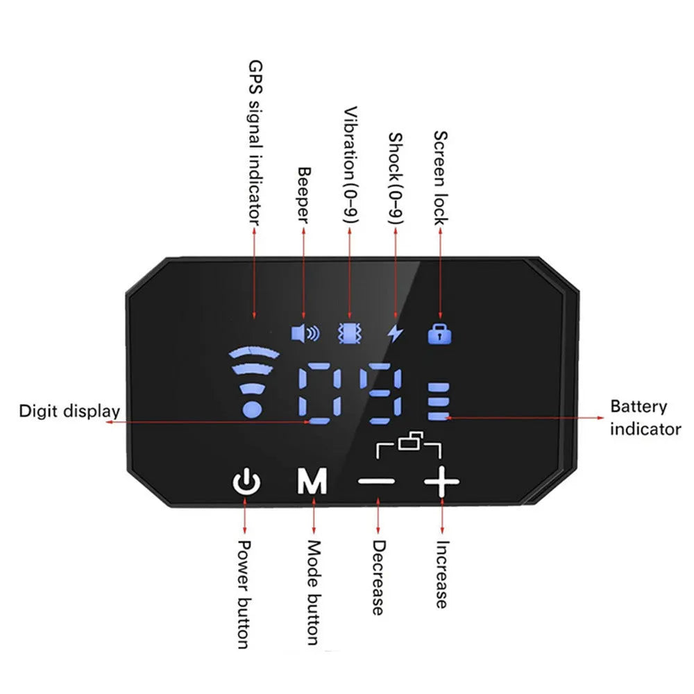 Pet wireless GPS dog trainer in black and white, ABS construction, 1000-metre range, IPX6 waterproof