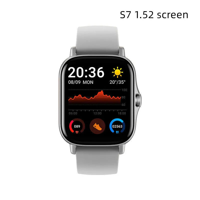 GT20 black smartwatch with alloy case and silicone strap showing heart rate display on screen.