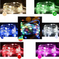 12 metre long copper wire LED string lights in multiple colours, powered by batteries or USB.