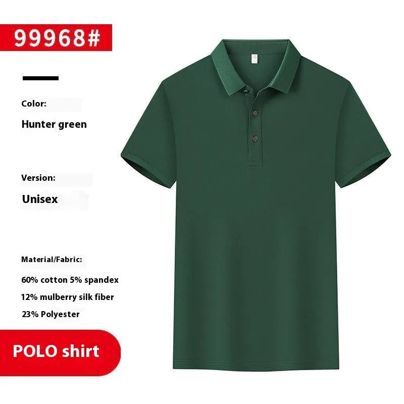 Straight-fit short-sleeve polo shirt overalls in thin pearl cotton fabric, shown on a hanger.