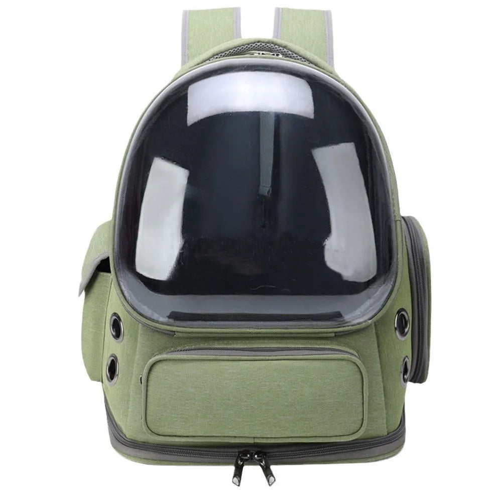 Portable transparent pet backpack for cats and small dogs up to 6.5kg in black, grey, green, or khaki