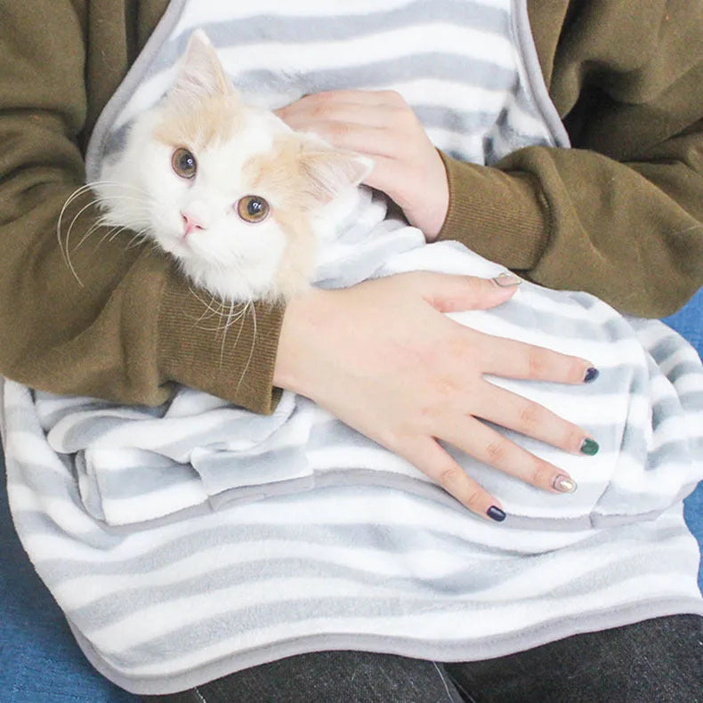 Pets apron in coral fleece with inner bag, non-stick and anti-grab for cats and small dogs 1-7kg