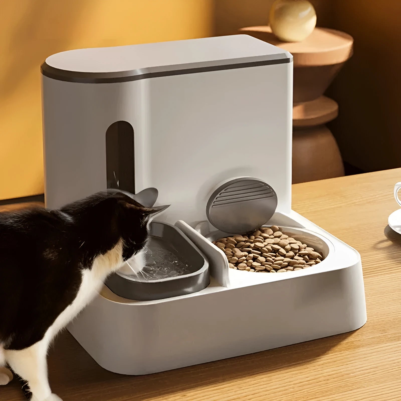 Automatic cat feeder and water dispenser station with double bowl design