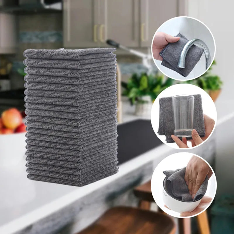 Grey square microfiber kitchen cleaning cloth for pots and bowls