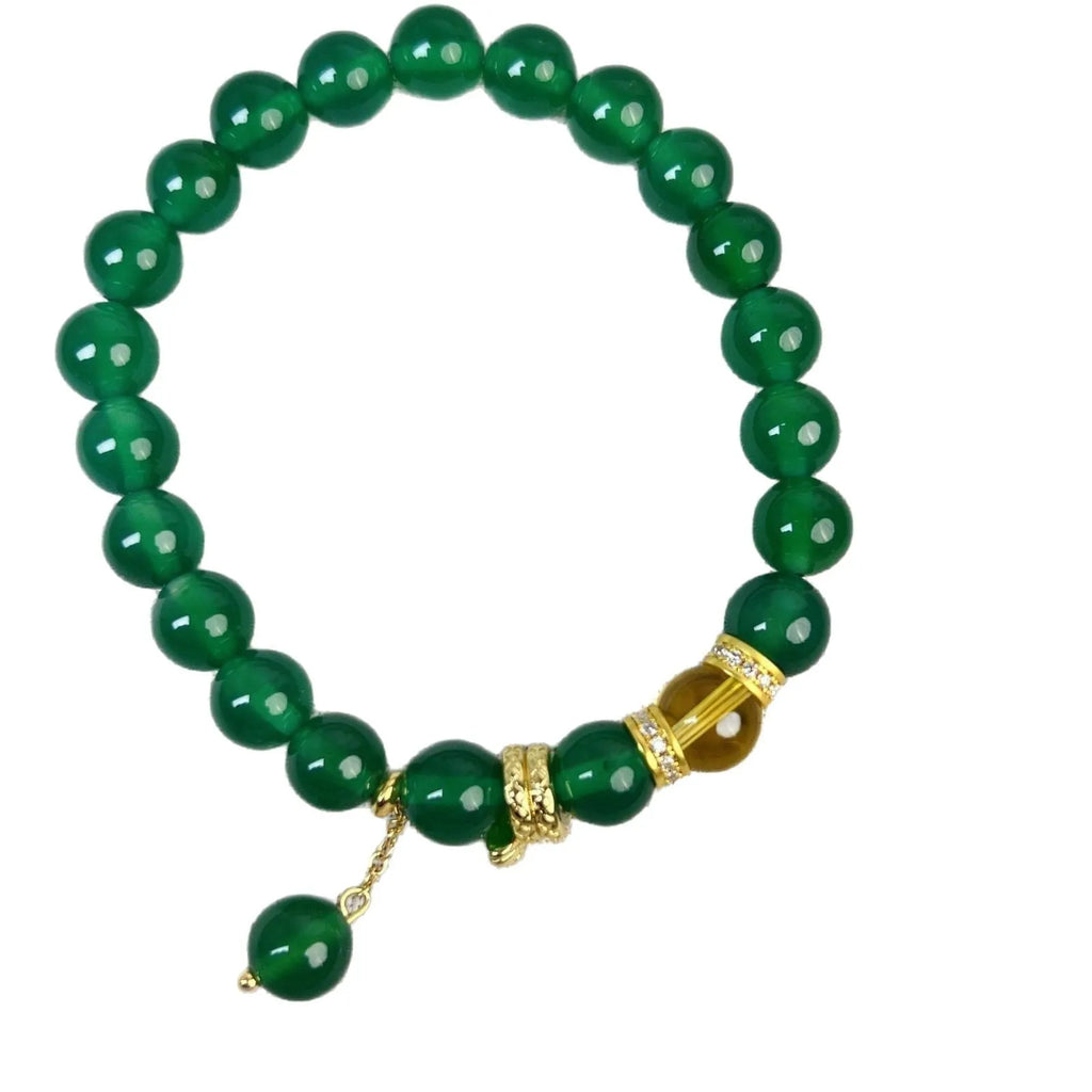 Green chalcedony and red agate wealth snake bracelet with geometric design for unisex wear
