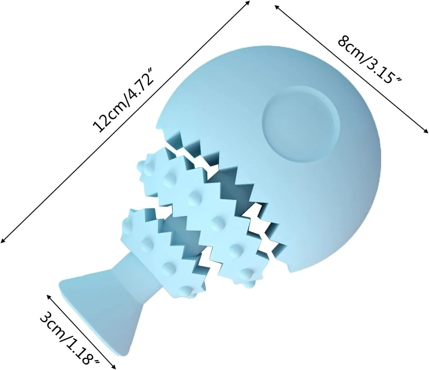Blue fish bone shaped dog chew toy with treat hole for interactive dental care and play