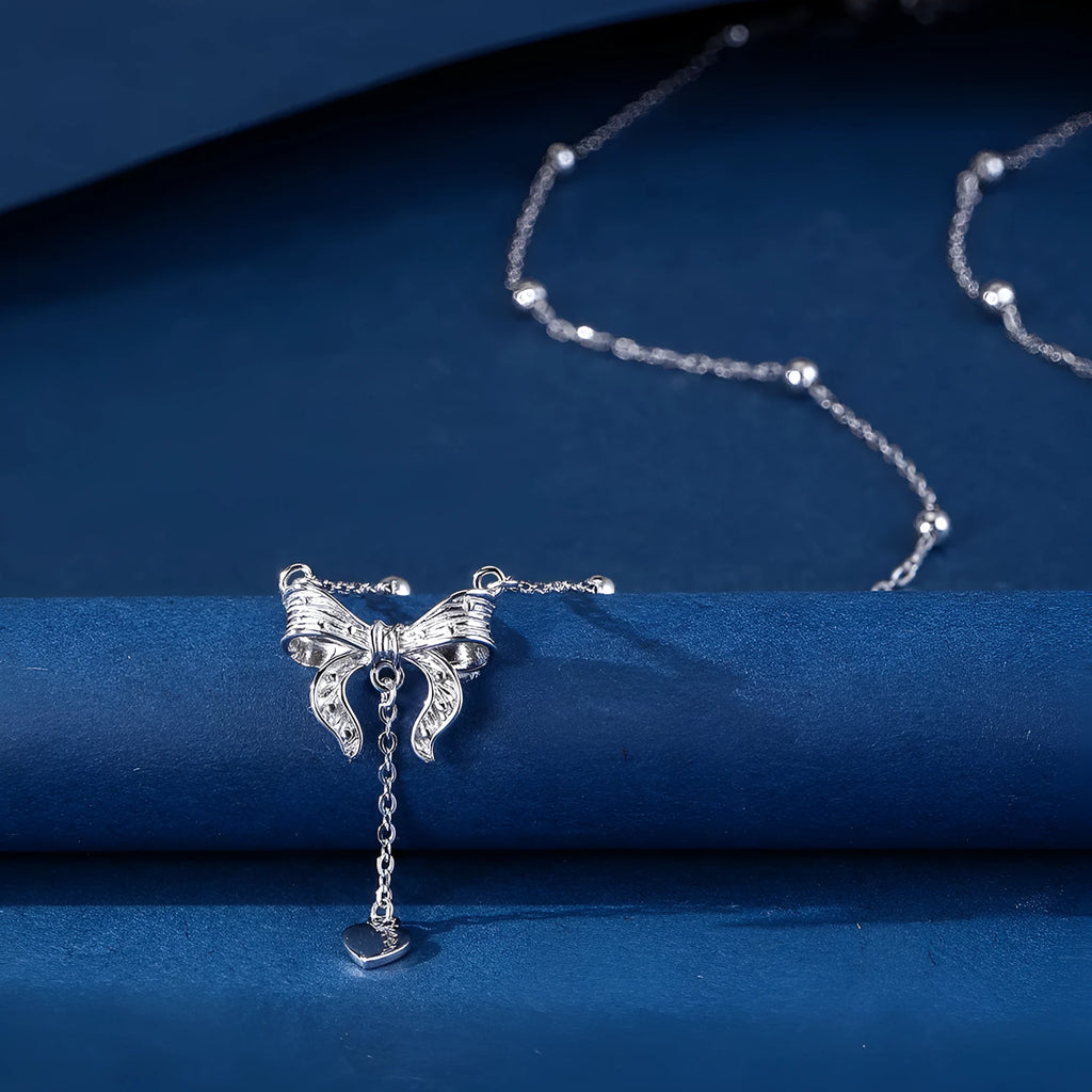 S925 pure silver butterfly heart pendant on an adjustable O-ring clavicle chain necklace.
