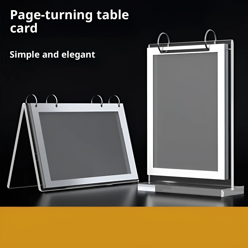 Clear acrylic display stand for place cards, available in A5 vertical 210mm x 148mm or V horizontal 132mm x 175mm