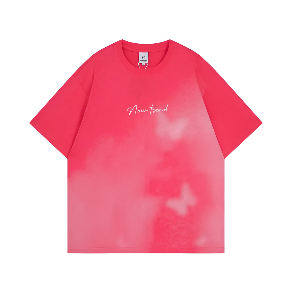 Inkjet gradient short sleeve pure cotton men's t-shirt in black, loose fit pullover street fashion style