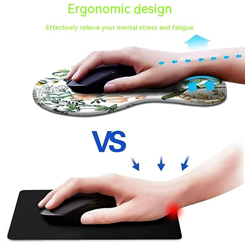 Black silicone keyboard pad with wrist strap and floral pattern, rubber sole visible underside