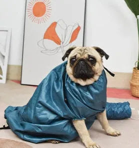 Blue automatic dog drying bag made from high-density Oxford cloth with silver-plated film, available in sizes S to XXL for dogs 2.5-50 kg