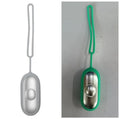 Handheld microcurrent sleep aid device with round button, USB charging port, and stainless steel electrodes in grey green orange colours