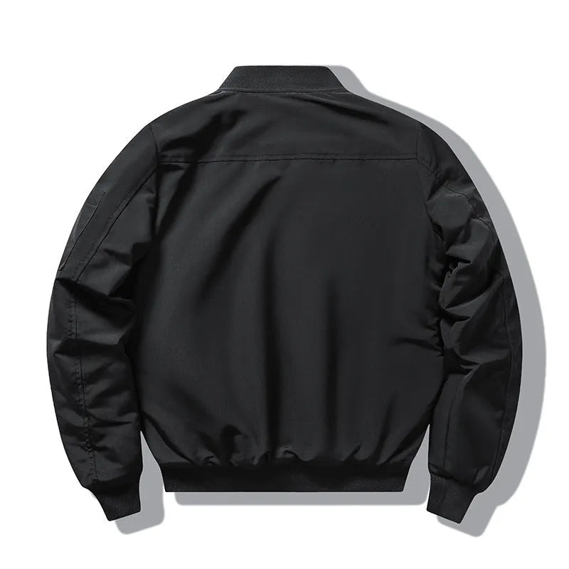 Men's slim-fit black retro motorcycle-style cotton-padded coat with stand collar and embroidery.
