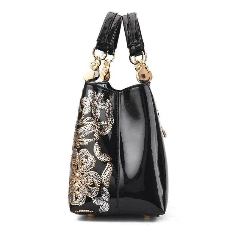 Fashion sequins handbag for women, large horizontal square PU shoulder bag with embroidery and sequins, available in multiple colours
