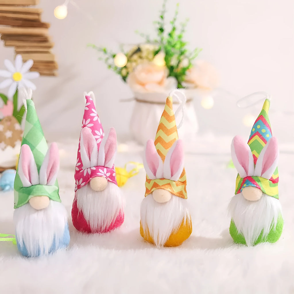 Set of four faceless cloth decorative dolls with beard and ears in colour LFH52 for Easter home decor
