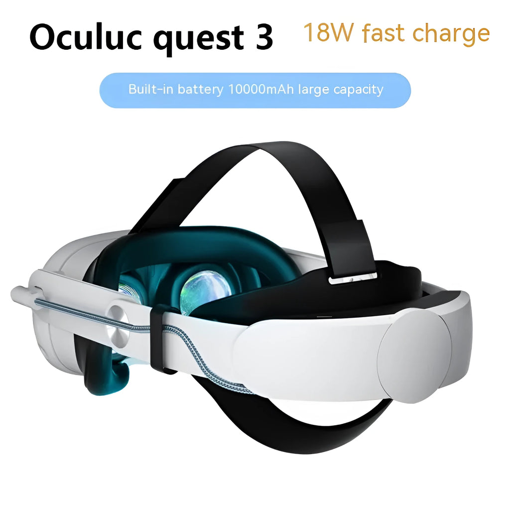 Meta Quest 3 head wear accessory with 18W fast charge 10000mAh battery in ABS material headband design as shown in picture