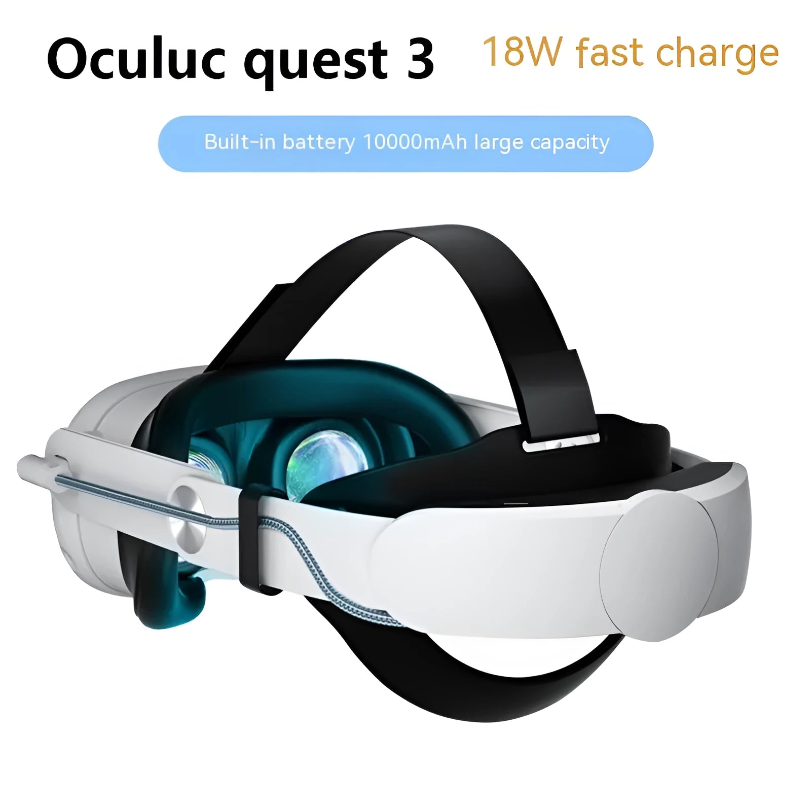 Meta Quest 3 head wear accessory with 18W fast charge 10000mAh battery in ABS material headband design as shown in picture