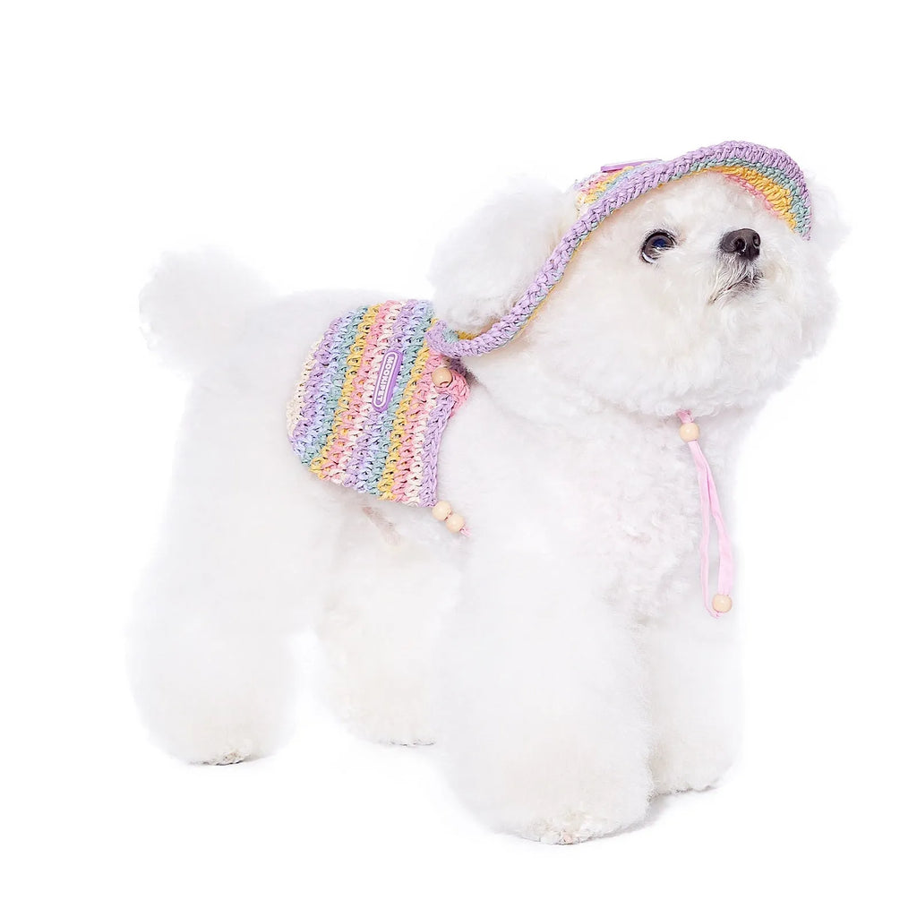 Woven paper sun hat for small dogs with travel bag, casual summer style, S and M sizes