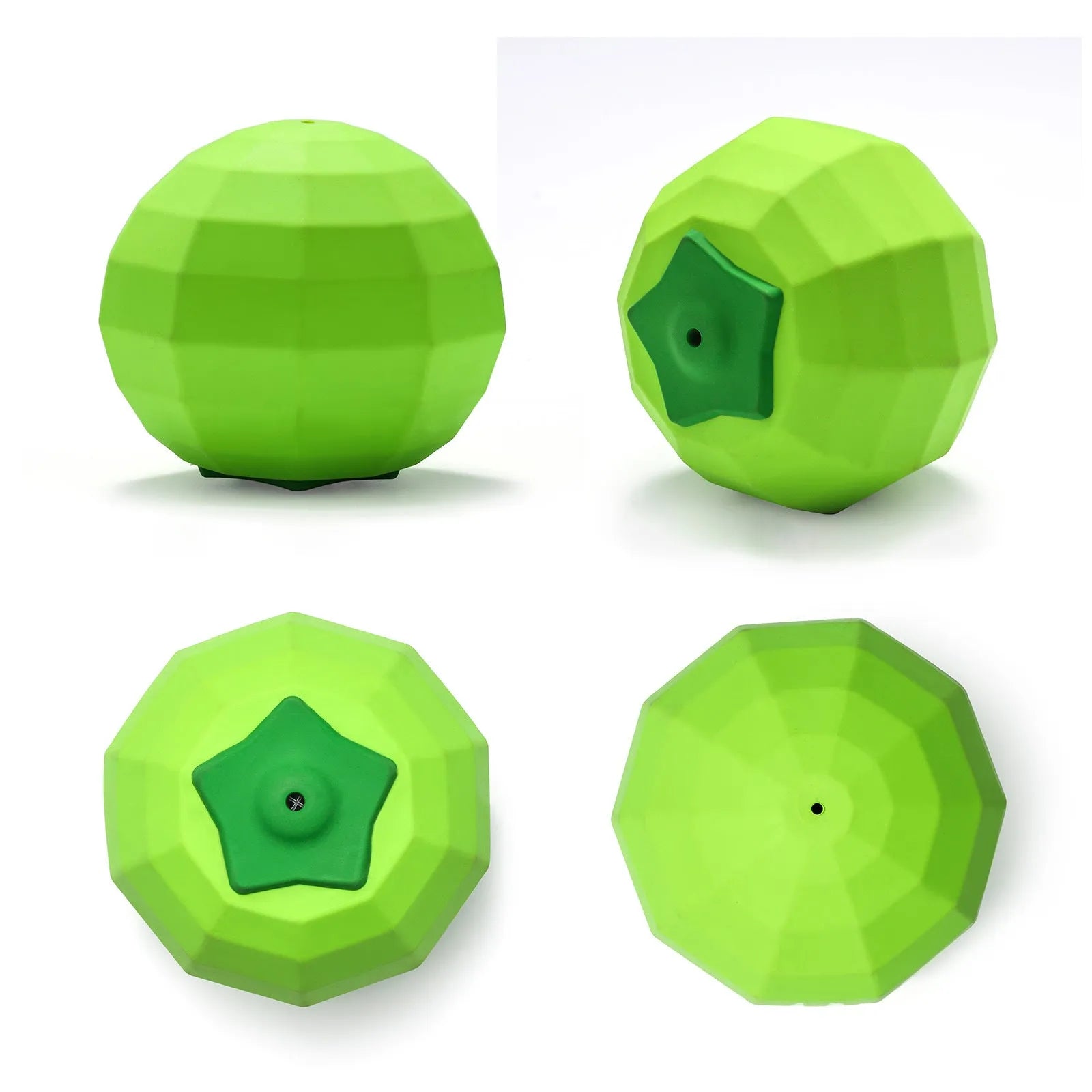 Green natural rubber dog squeaky toy ball for aggressive chewers on a white background.