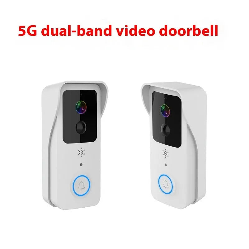 Black or white smart waterproof HD visual doorbell with camera and intercom for outdoor security.