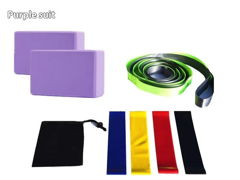 Eight-piece yoga set with yoga bricks, twelve-hole stretch band, four latex tension bands and black bag