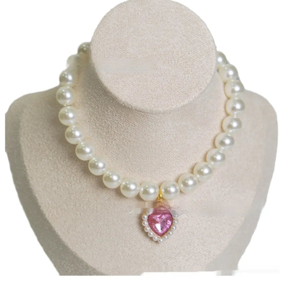 Decorative plastic alloy resin cat collar with love gem charm in multiple colour options.