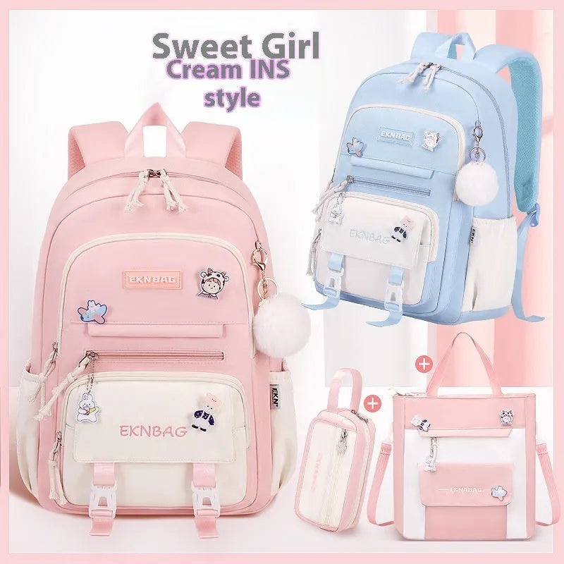 Girls waterproof Oxford cloth school backpack with curved straps in pink colour option