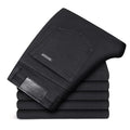 Men's slim straight black jeans made of cotton denim, flat lay