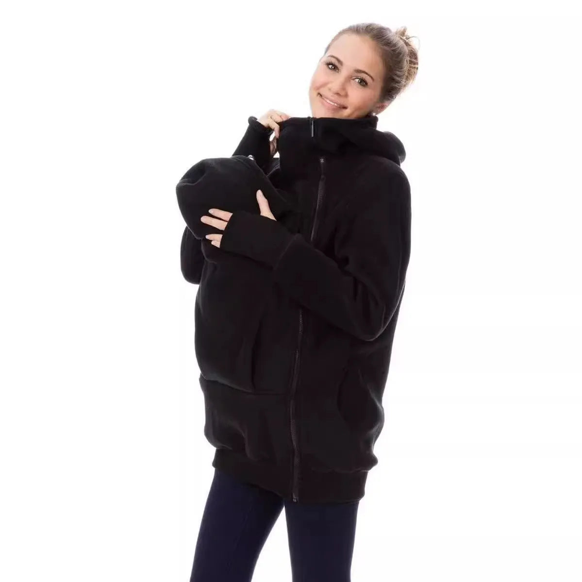Red women's polar fleece sweater with loose fit and long sleeves for autumn winter wear