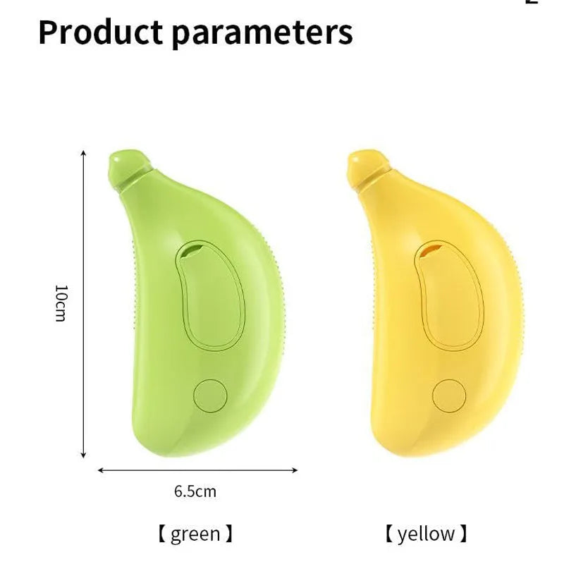Rechargeable 3-in-1 cat steam brush with massage function and paw-shaped teeth in green or yellow colour