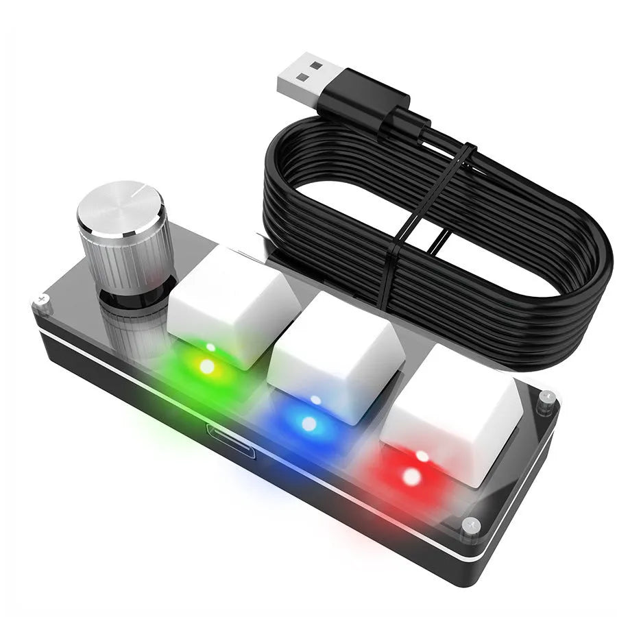USB custom office keyboard with three programmable keys, black colour, wired with 1.5-metre cable