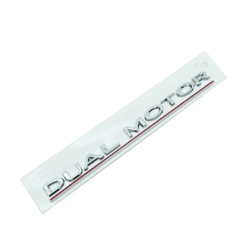ABS plastic double motor performance badge sticker for Tesla Model 3 bumper.