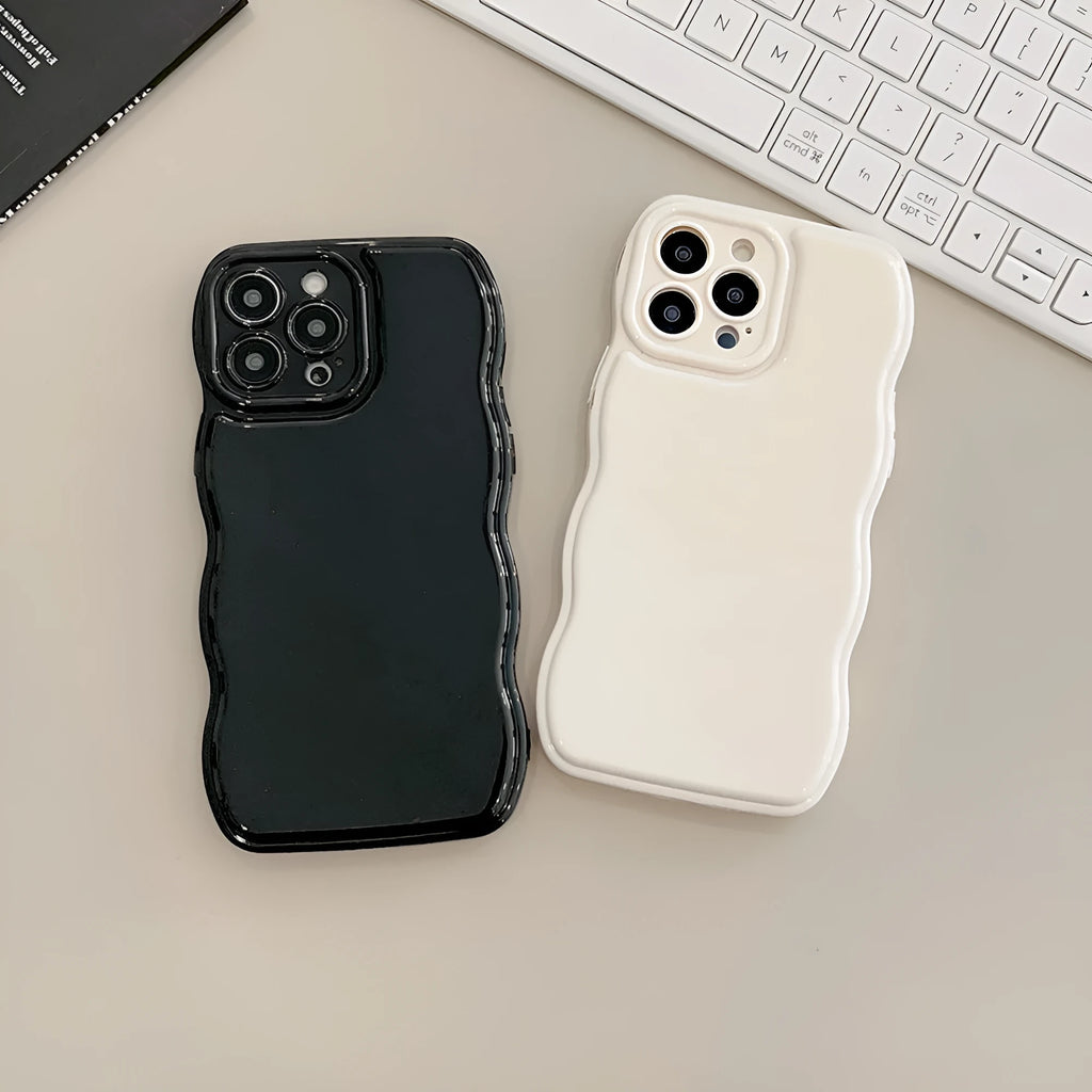 Solid colour air cushion TPU phone case for iPhone 11 to 16 Pro Max in beige, black, or berry red.