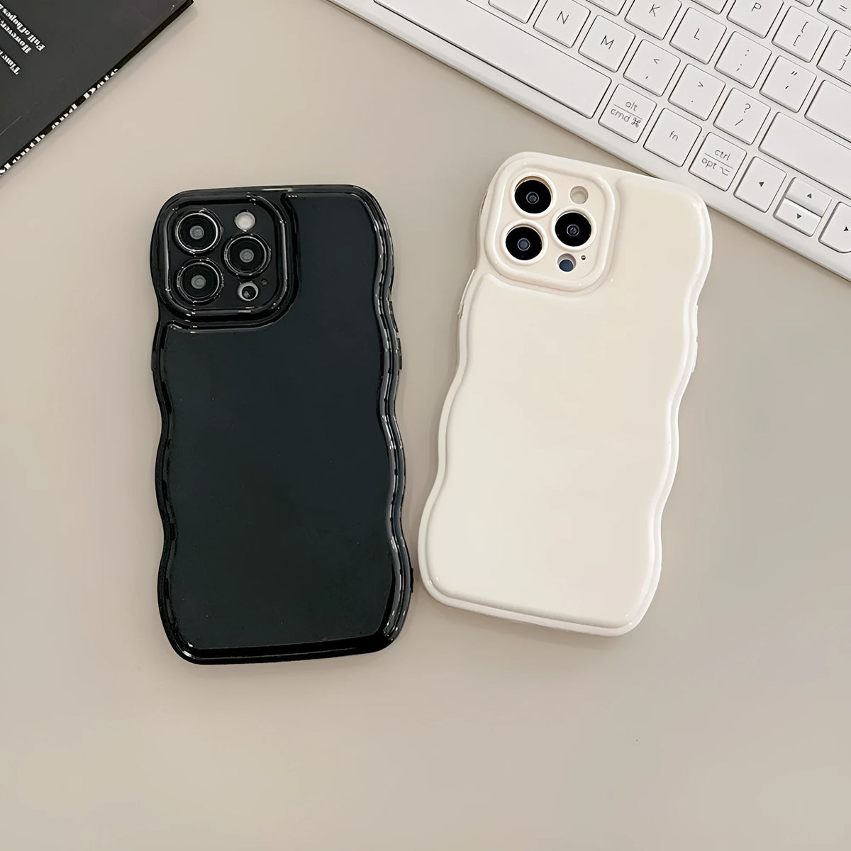 Solid colour air cushion TPU phone case for iPhone 11 to 16 Pro Max in beige, black, or berry red.