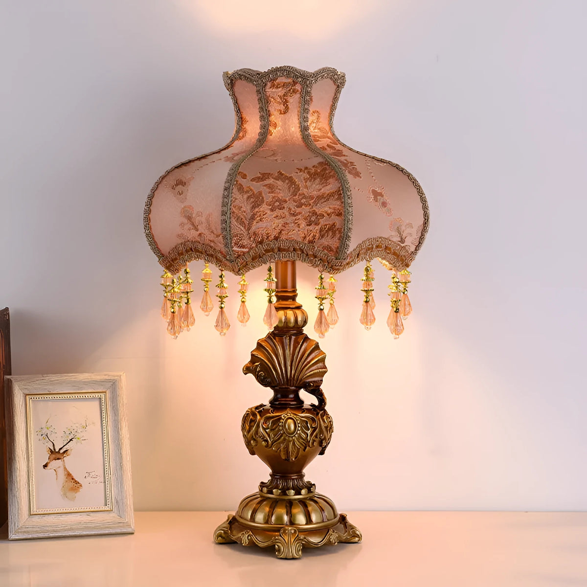 European style retro table lamp 55cm high shell design with button switch and 220V operation