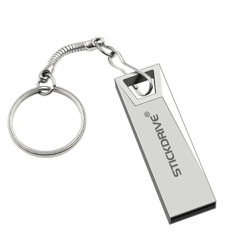 Metal USB flash drive with necklace chain attachment in black or silver colours