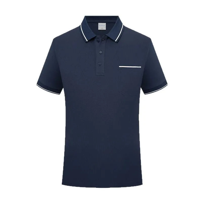 Lapel collar short sleeve polo shirt with chest pocket in stretch spandex fabric