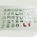 3D metal zinc alloy car bumper sticker showing raised letter A in silver finish, approximately 2.5cm in size.