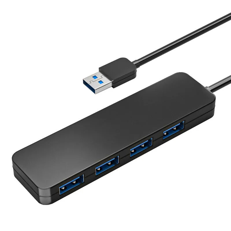 USB 3.0 hub with four ports, LED indicators, and 30cm cable for computer connectivity expansion