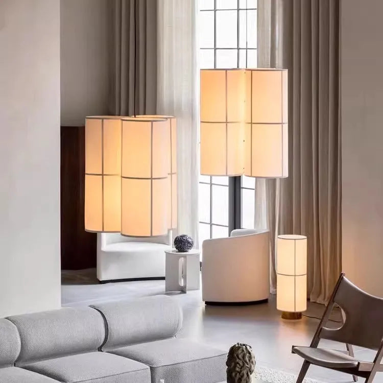 Japanese retro style box lamp with linen shade, available in multiple sizes for restaurant and tea room lighting