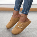 Women's brown canvas closed toe slippers with low top design