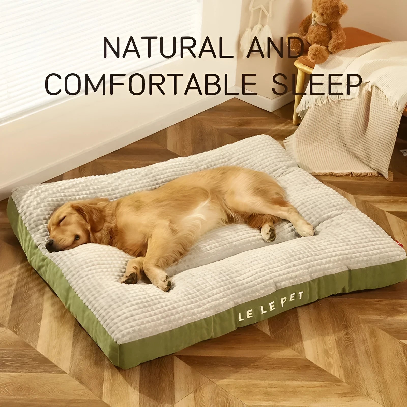 Warm fleece dog bed with detachable blanket in coffee colour