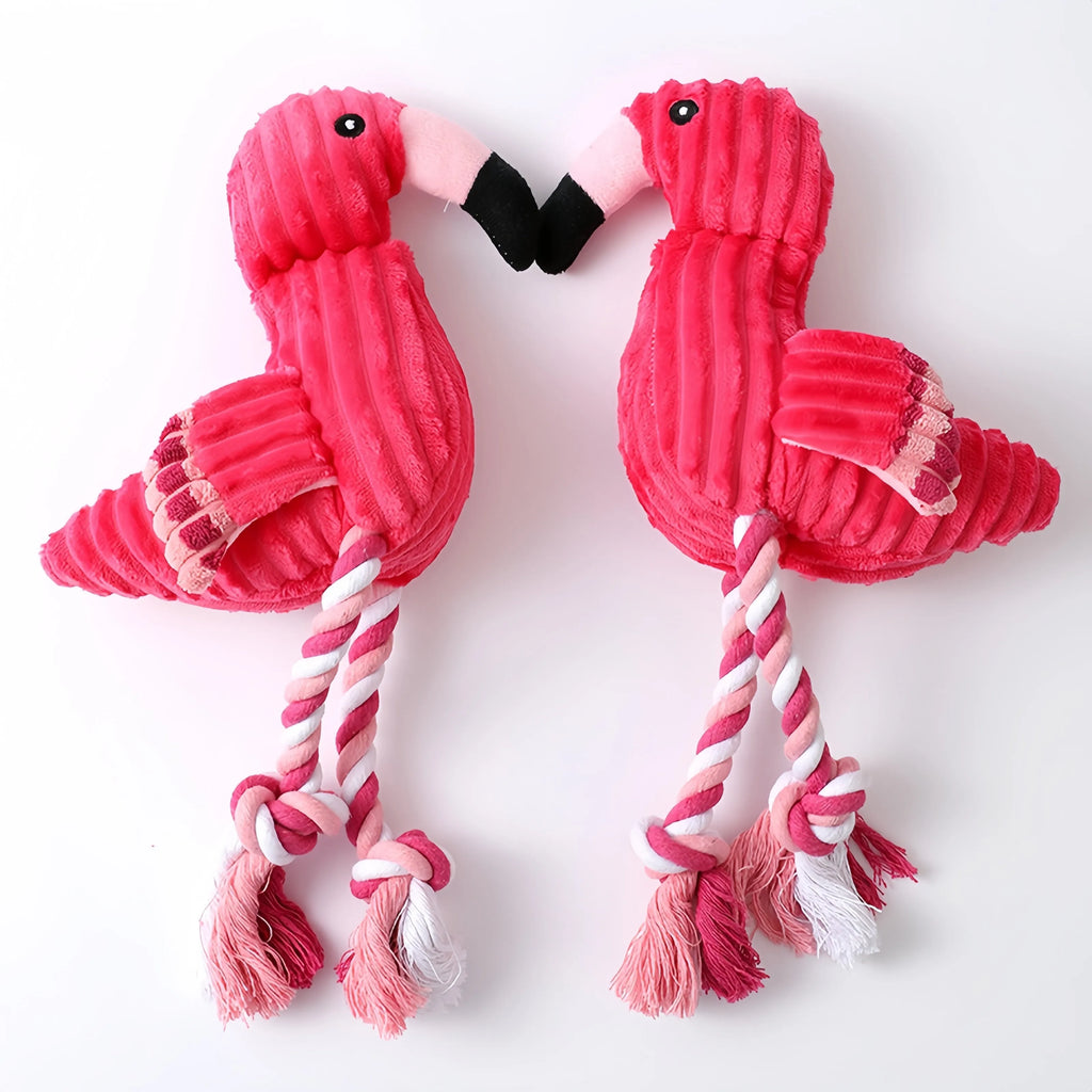 Pink corduroy animal-shaped squeaky dog toy with reinforced stitching