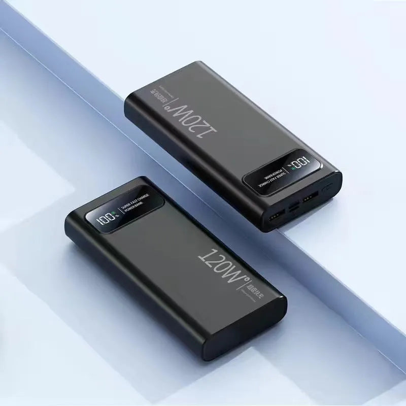 120W fast charging power bank 50000mAh capacity PVC shell 141x66x27mm black or white