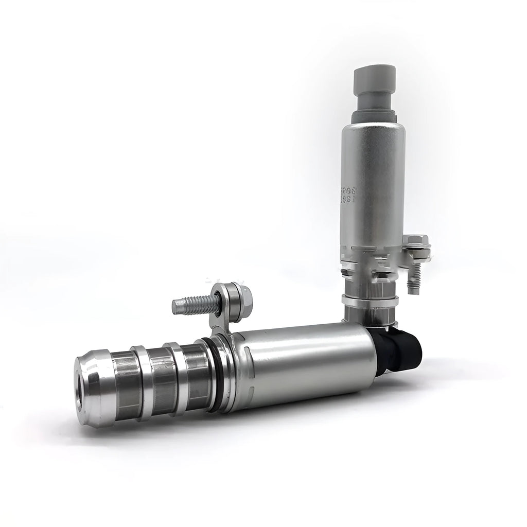 Pair of oil control VVT solenoid valves for Buick and Chevrolet vehicle engines.