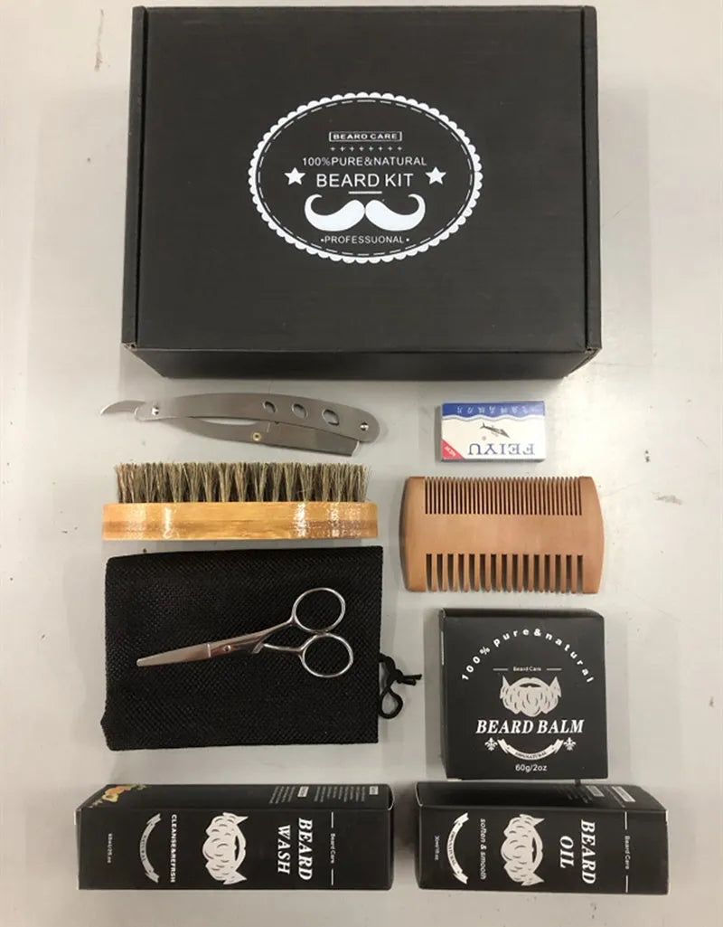 Men's beard grooming kit with beard roller, cleaning disinfectant and 30g moisturising product, colour Suit, style A