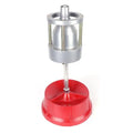 Portable aluminium hub wheel balancer with bull's eye level on an enamel base.