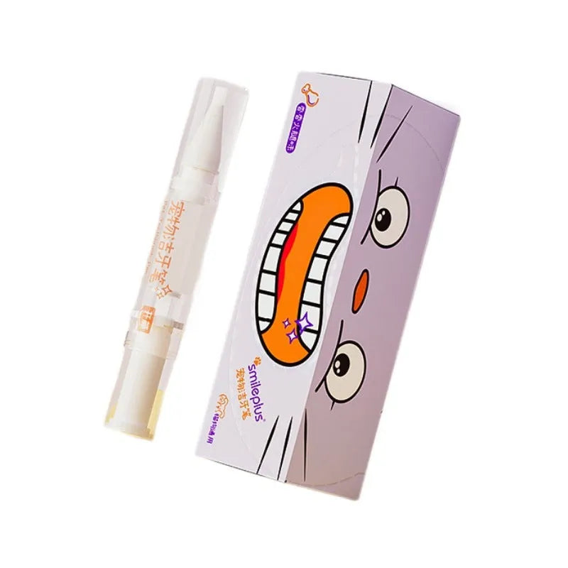 White and blue pet toothbrush pen for dog and cat teeth cleaning with 5ml gel.