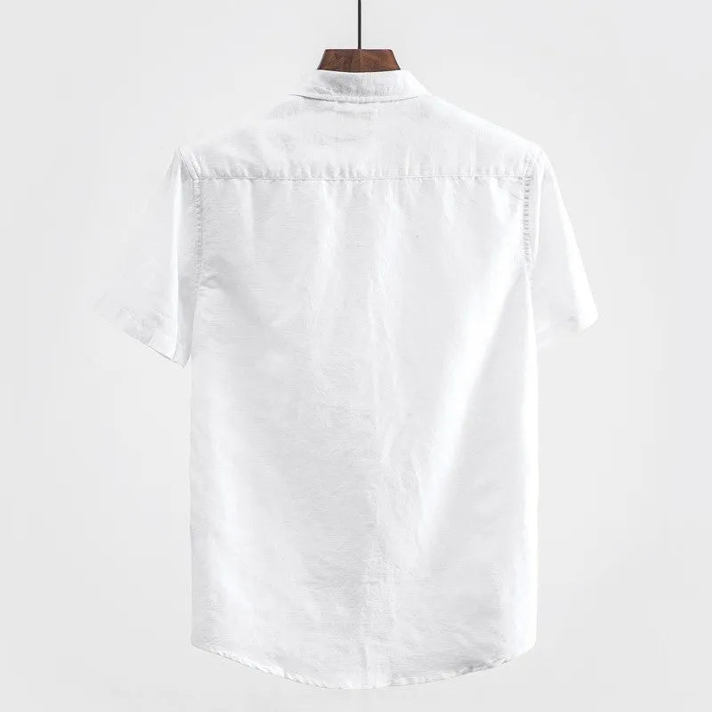 Men's square collar Japanese style cotton blend shirt in loose fit short sleeve design