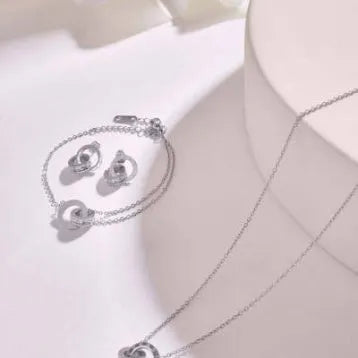 Women's Titanium Steel Double Ring Necklace Stainless Steel O-Link Chain Versatile Steel Grey Electroplated Finish 21-50cm Adjustable Circumference